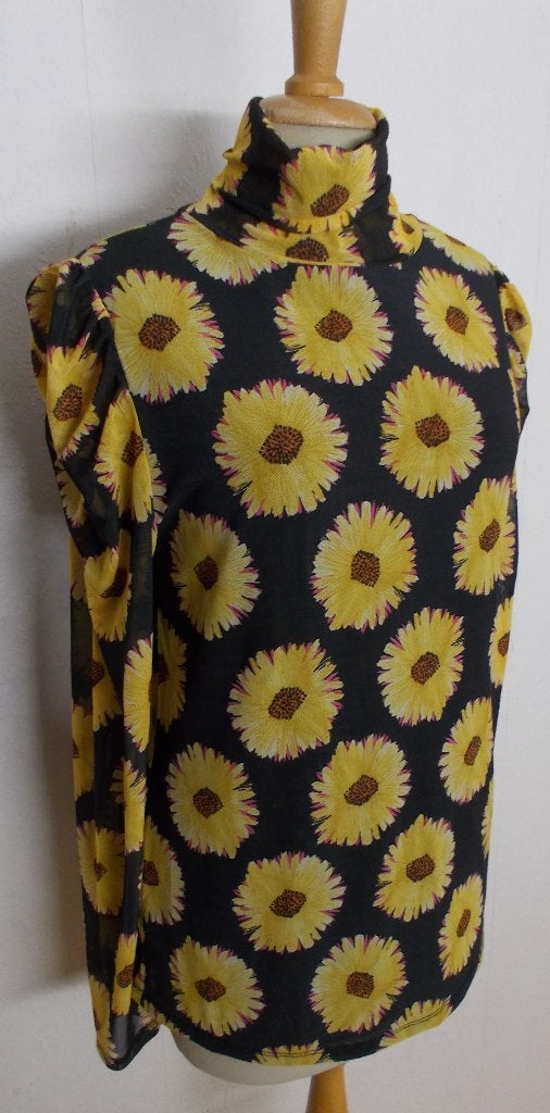 Vrolijke stretch zonnebloem print top van Fabienne Chapot! M, Maat 38/40 (M), Zo goed als nieuw, Lange mouw, Meerkleurig