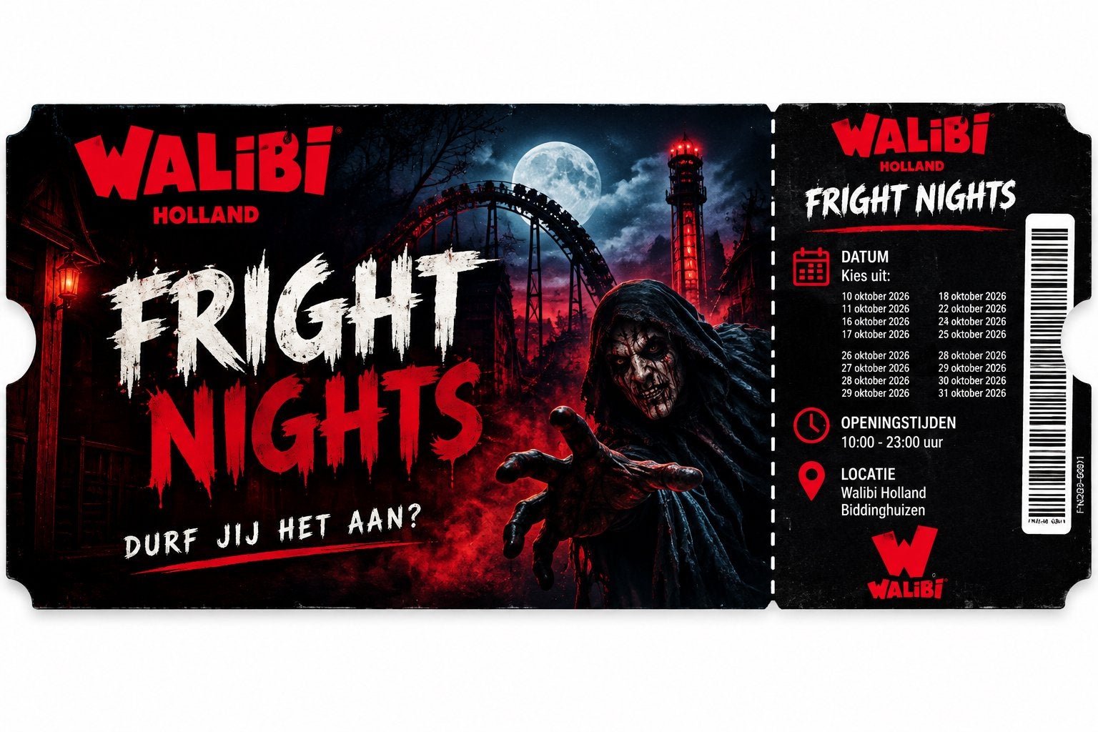 1 ticket walibi fright, datum naar keuze, Eén persoon