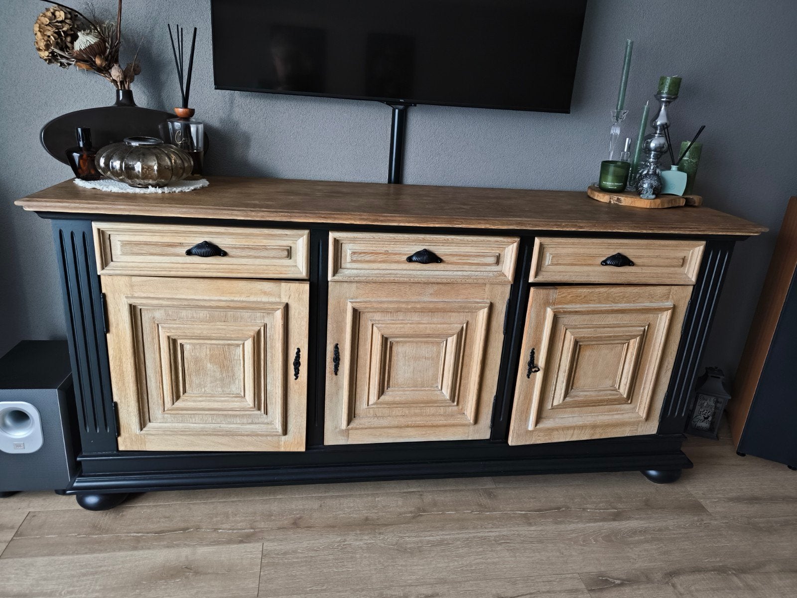 Stijlvol massief blank eiken dressoir met lades en deuren, Ophalen, Gebruikt, Met lade(s), 200 cm of meer