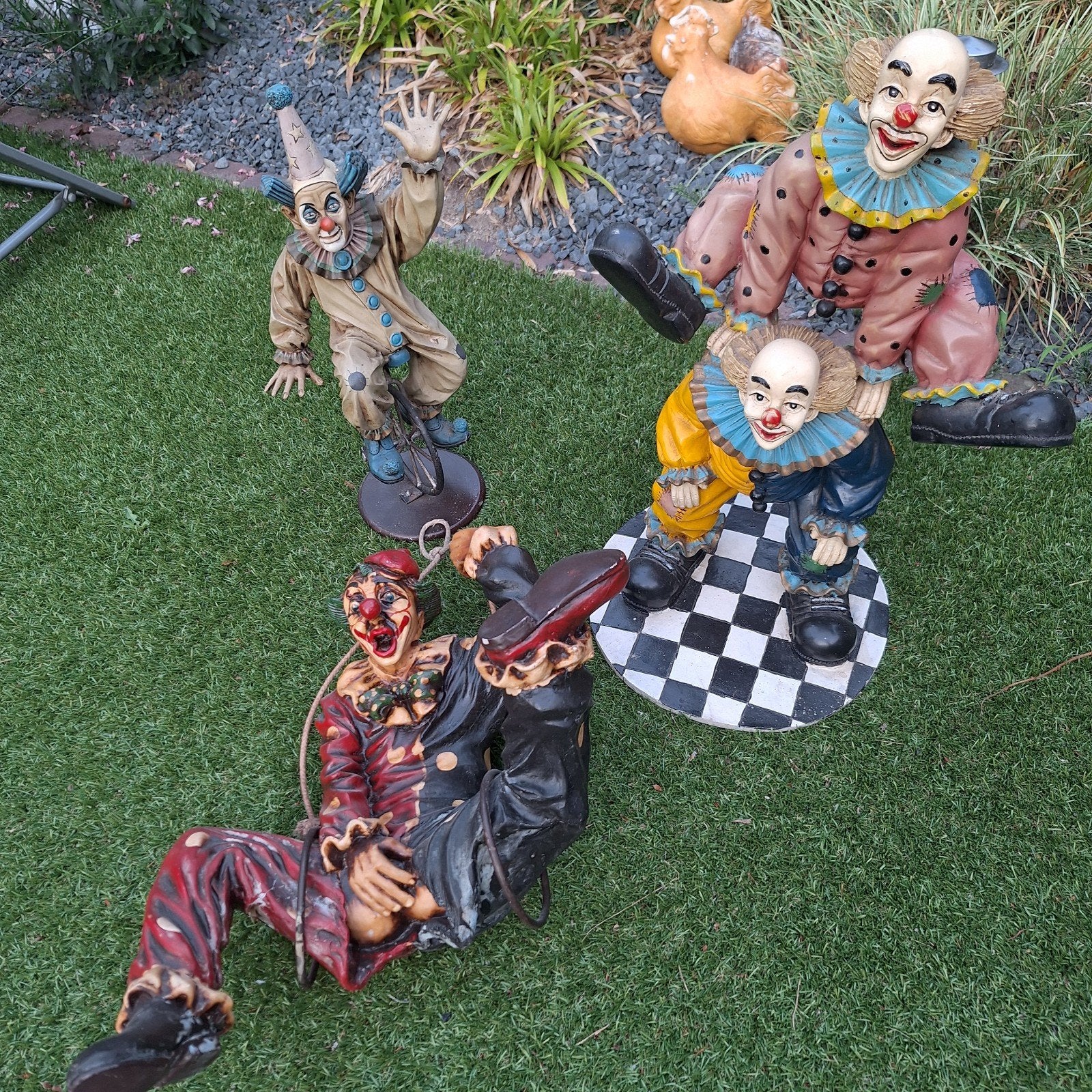 Set van 4 decoratieve clown beelden voor tuin/huis, Ophalen, Gebruikt