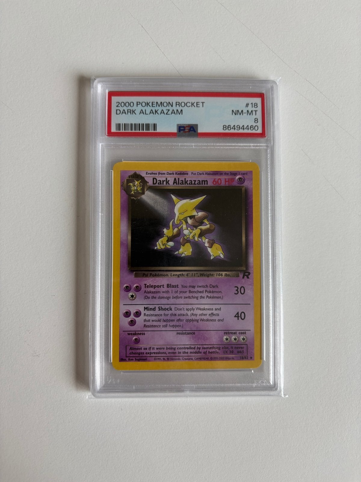 Dark Alakazam #18 PSA 8, Ophalen of Verzenden, Zo goed als nieuw, Losse kaart, Foil