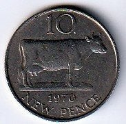 10  new pence  1970  Guernsey. km. 24, Ophalen of Verzenden, Overige landen, Losse munt