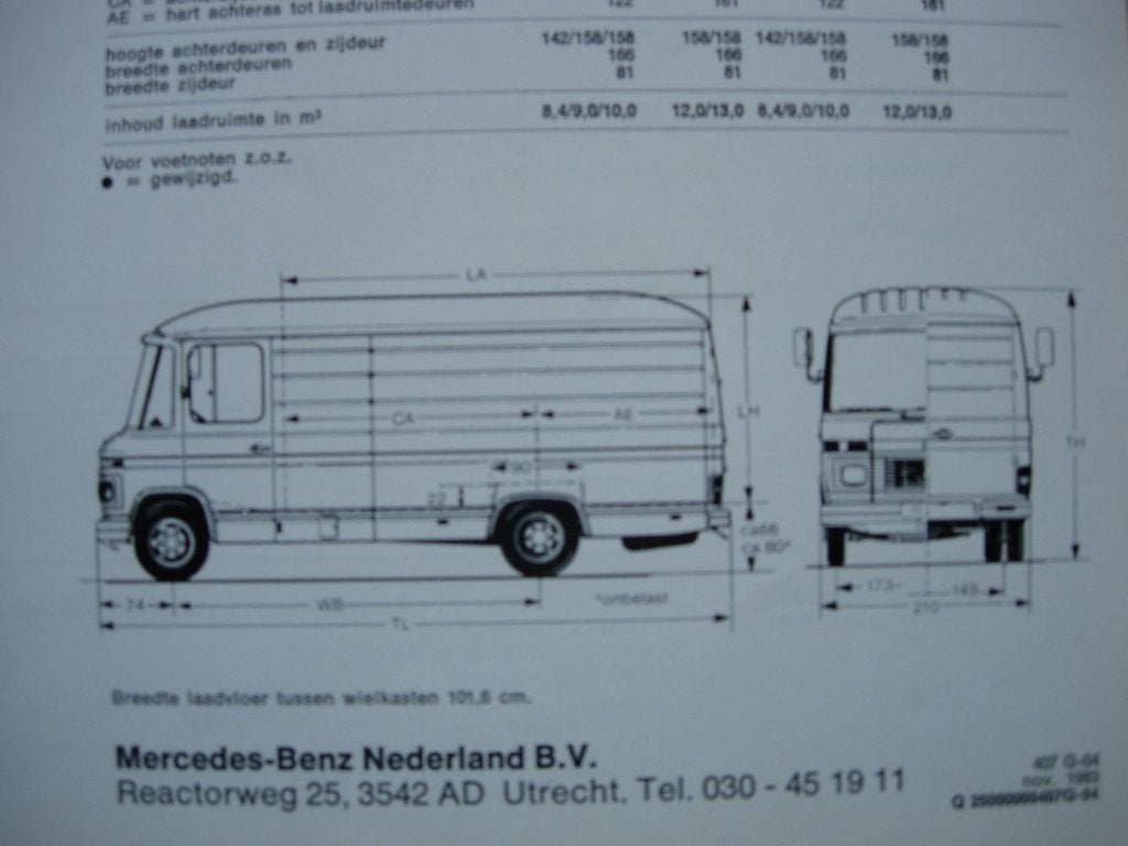 Mercedes 407 410 Technische Specificatie folder 1983 BG 407D, Boeken, Zo goed als nieuw, Mercedes-Benz, Mercedes, Ophalen of Verzenden