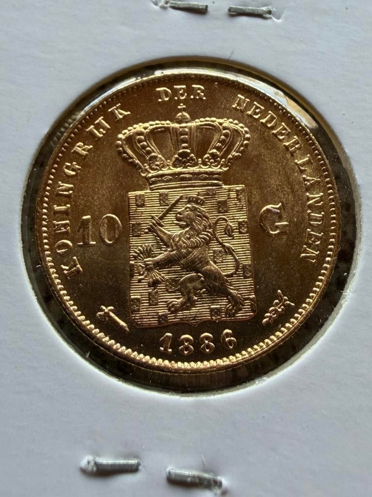 Gouden tientje 1886 schaars FDC, Ophalen of Verzenden, Koning Willem III, 10 gulden
