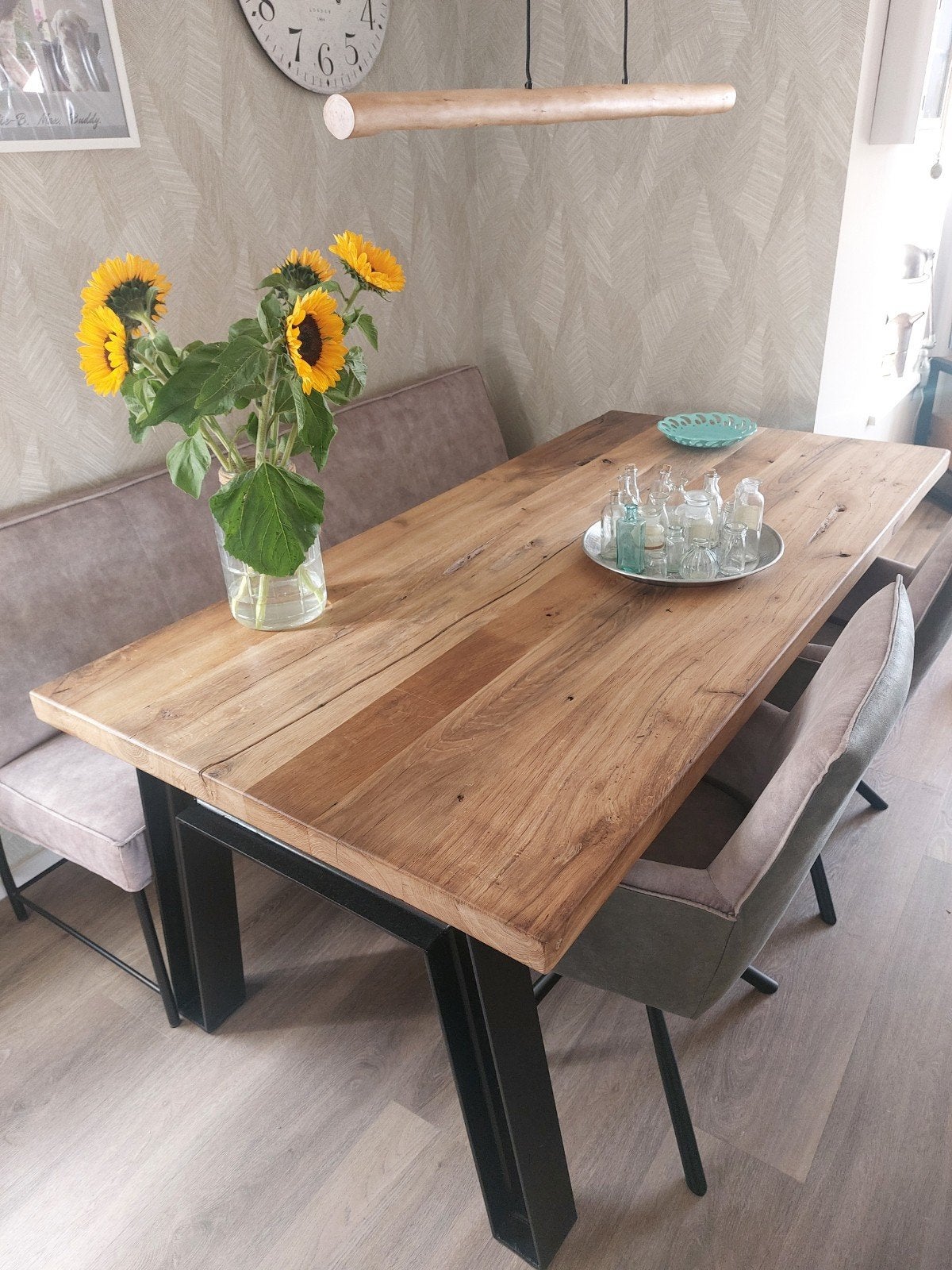 Industriële tafel met prachtige patina uitstraling, Gebruikt, 50 tot 100 cm, Vijf personen of meer, Rechthoekig
