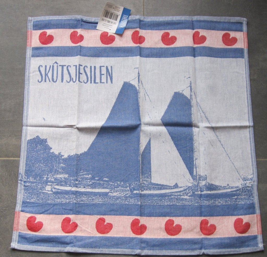 (Nieuwe) theedoek, Friesland, Skutsjesilen, Met decoratie, Katoen, Nieuw, Theedoek of Handdoek