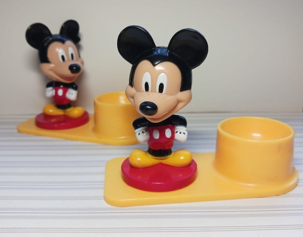Vintage Disney Mickey Mouse eierdopjes, Ophalen of Verzenden, Mickey Mouse, Gebruikt, Servies