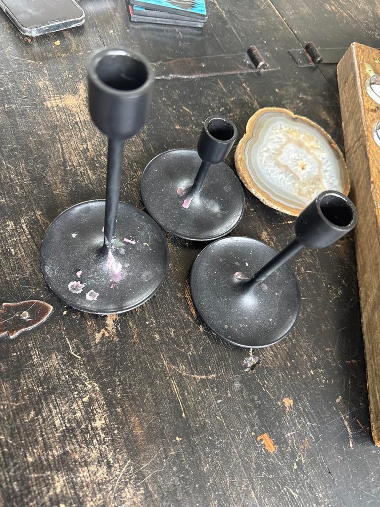 Set van 3 zwarte IKEA kandelaars, Gebruikt, Zwart, Ophalen of Verzenden, Metaal