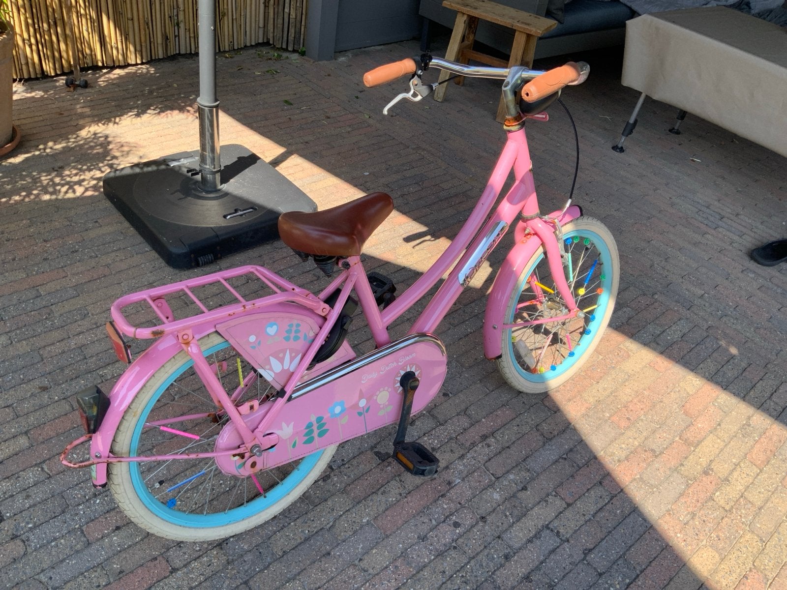 Roze kinderfiets met 20 inch wielen, Ophalen, Gebruikt, Terugtraprem, 16 tot 20 inch