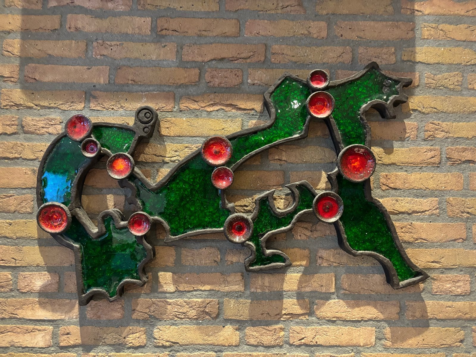 Vintage Keramiek Wanddecoratie - Groen & Rood, Ophalen