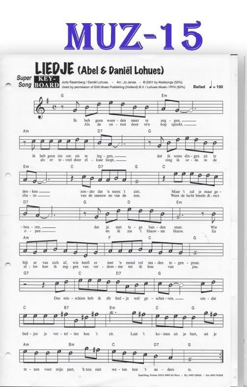 Muz15 bladmuziek super song -Liedje ( Daniel Lohues / Abel ), Muziek en Instrumenten, Bladmuziek, Gebruikt, Ophalen of Verzenden