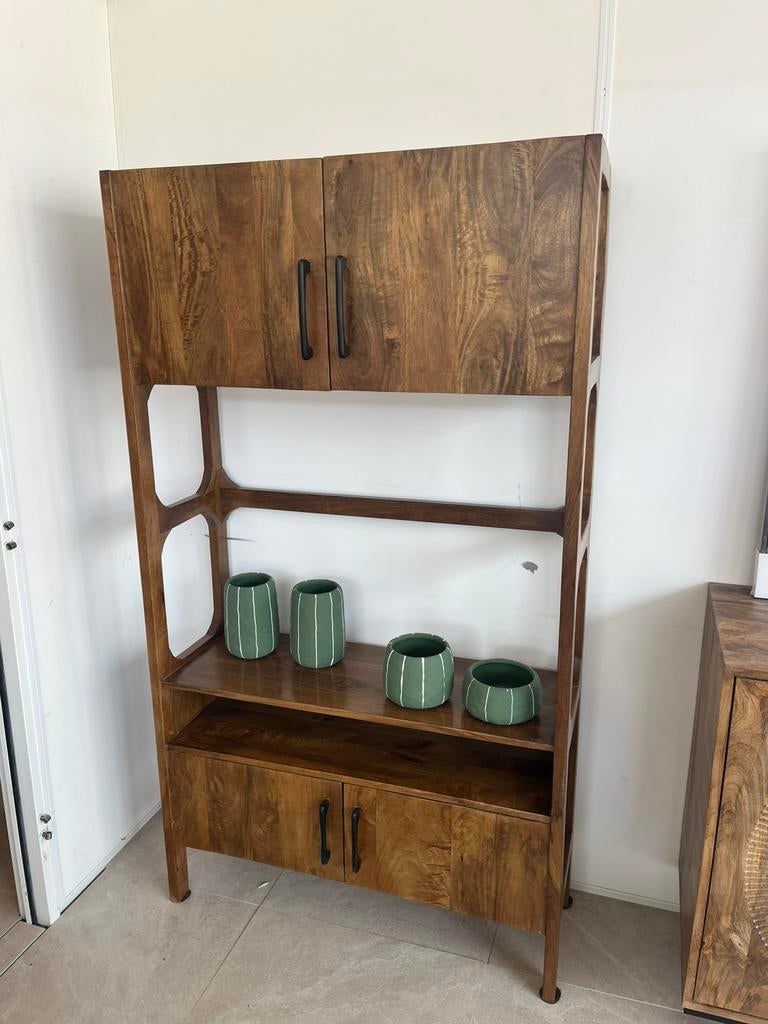 Magazijn leegverkoop wandrek kast massief mangohout goedkoop, Huis en Inrichting, Woonaccessoires | Overige, Hout, Nieuw, Ophalen of Verzenden