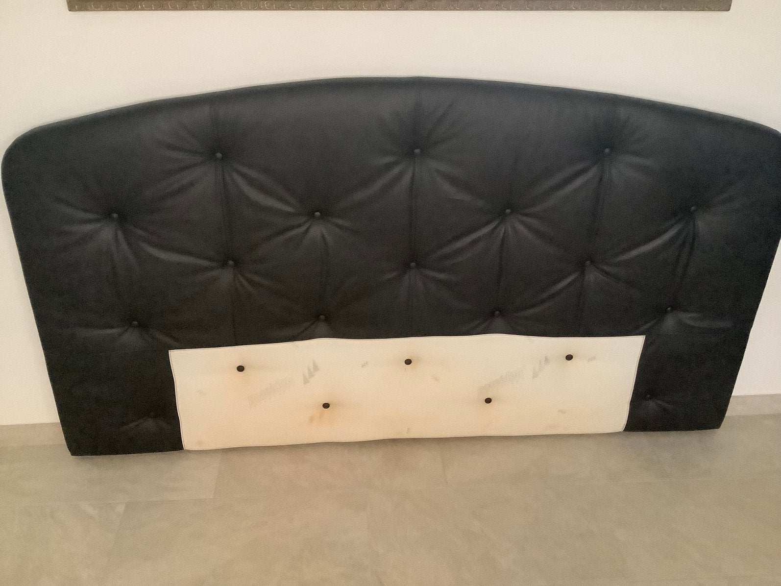 Mooi echt zwart leren hoofdbord voor bed 180 cm., Huis en Inrichting, Slaapkamer | Bedden, Ophalen, Zwart, Tweepersoons, Zo goed als nieuw