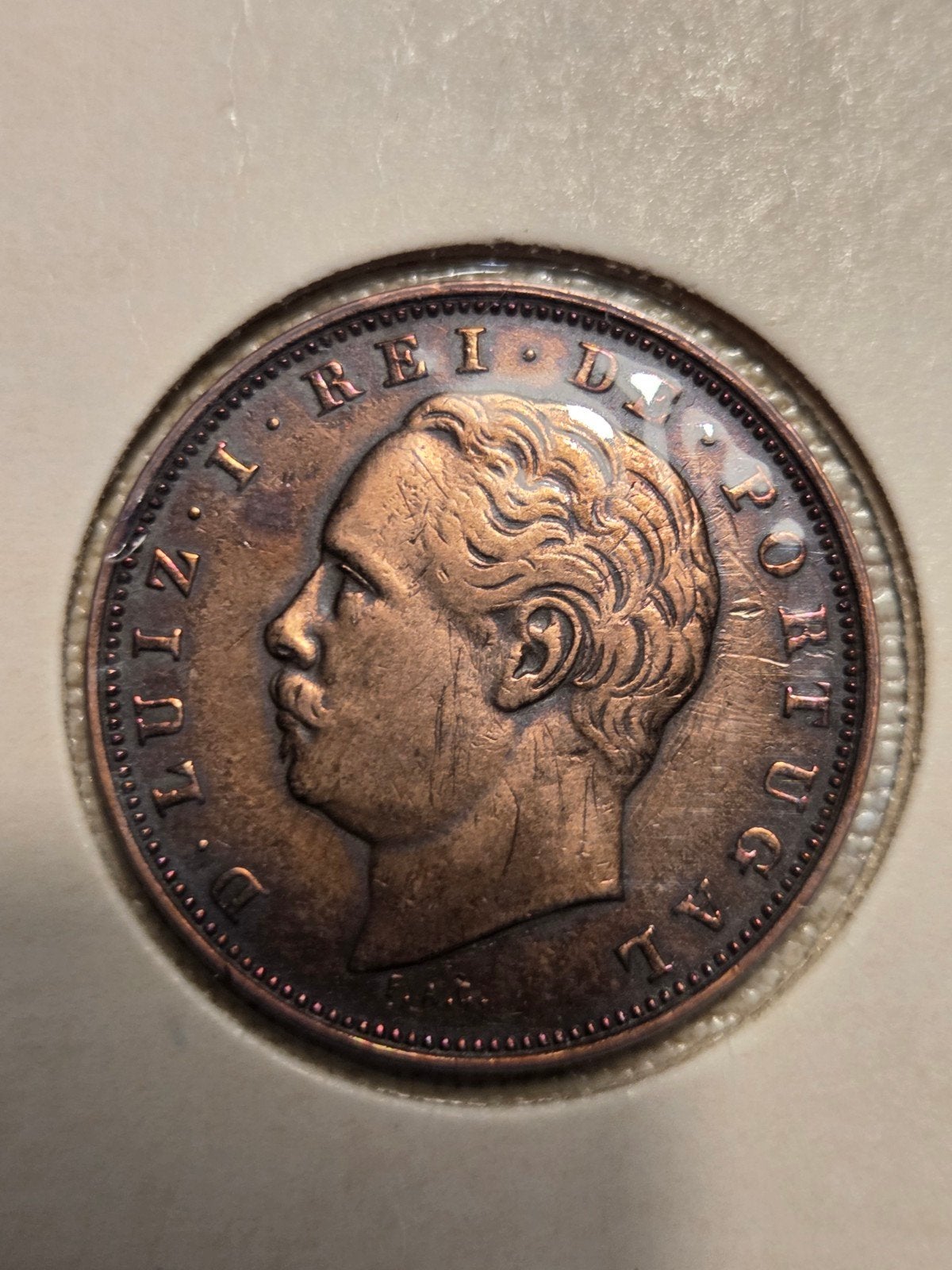 Zeldzame Portugese munt 10 Reis 1883 D. Luiz I, Ophalen of Verzenden, Overige landen, Losse munt