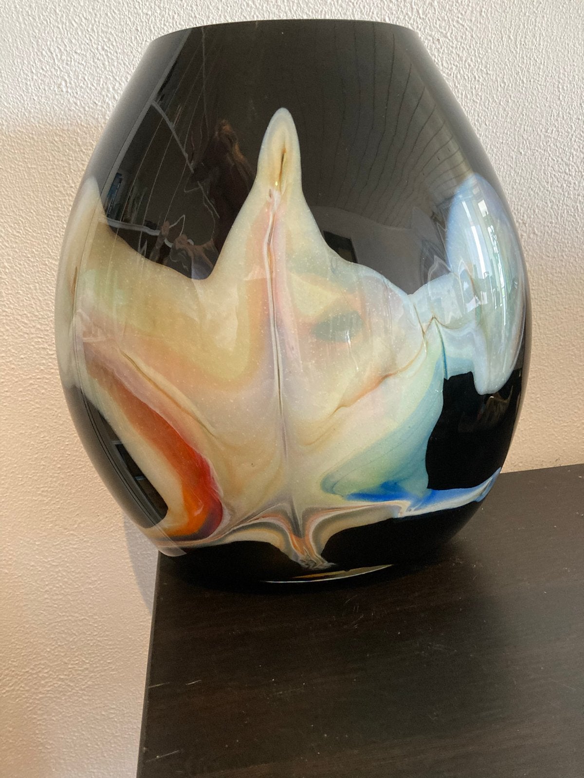 Makora Krosno Handgeblazen Zwart Glas Vaas 30cm, Ophalen of Verzenden