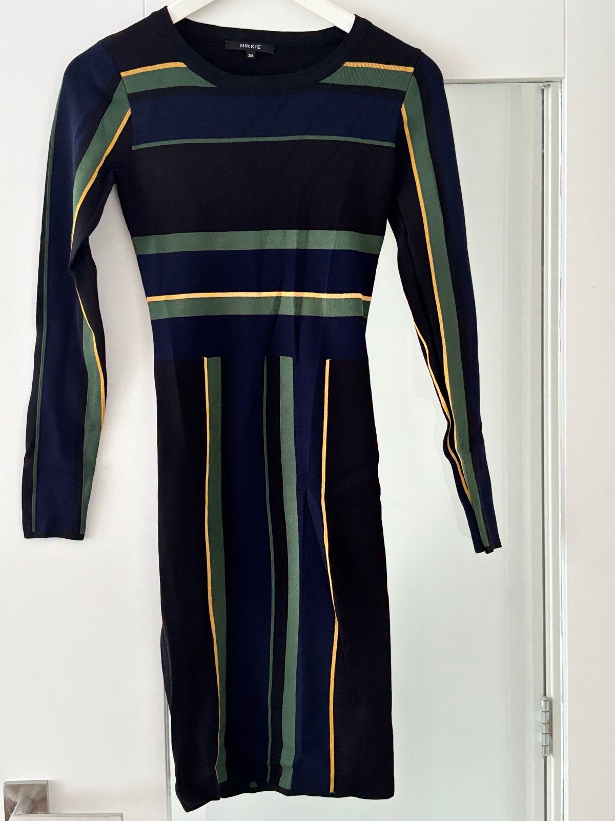 Nikkie gestreepte jurk maat 34, Blauw, Ophalen of Verzenden, Zo goed als nieuw, Knielengte