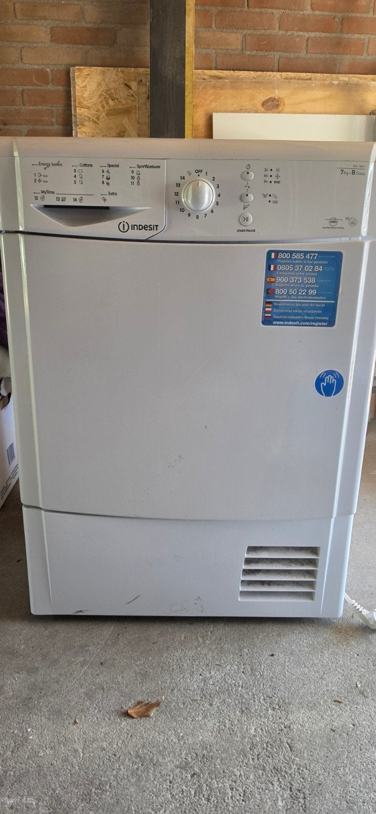 Indesit droger 7 kg, Witgoed en Apparatuur, Ophalen, 6 tot 8 kg, Gebruikt, 85 tot 90 cm