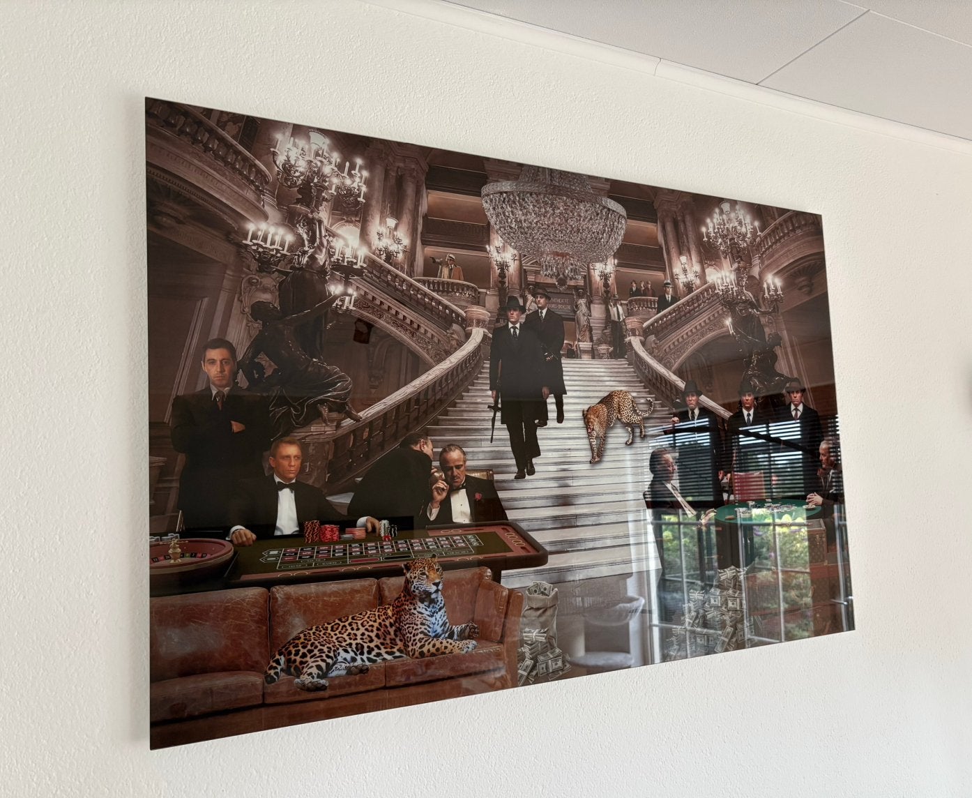 Glasschilderij maffia in casino, Huis en Inrichting, Woonaccessoires | Schilderijen, Tekeningen en Foto's, Ophalen, Zo goed als nieuw