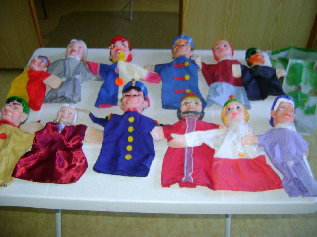 12retro poppenkastpoppen prinses en koning aagent oma piraat, Ophalen of Verzenden, Zo goed als nieuw, Overige typen