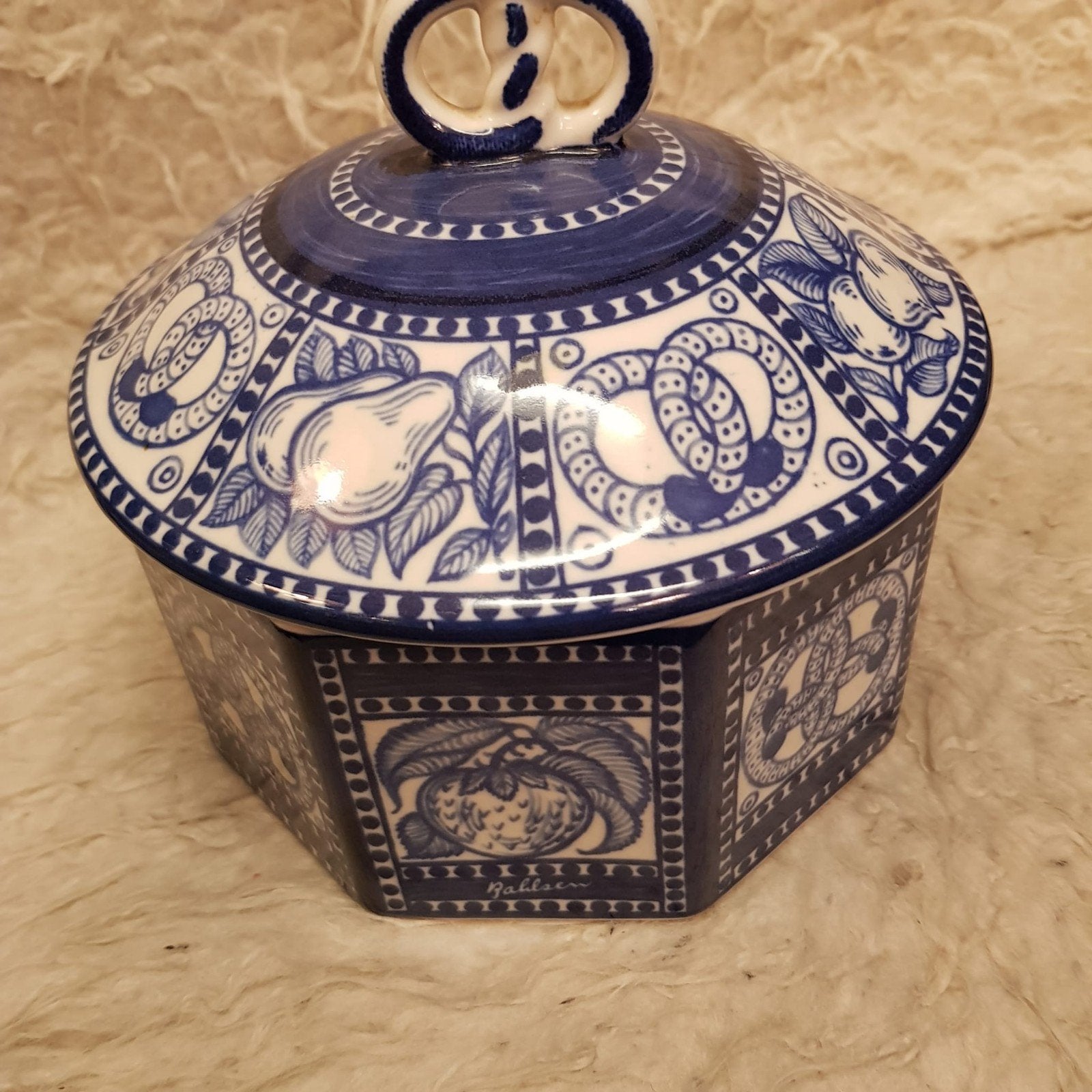 Vintage H. Bahlsens Keksfabrik KG koekjesdoos, blauw-wit, Antiek en Kunst, Ophalen of Verzenden