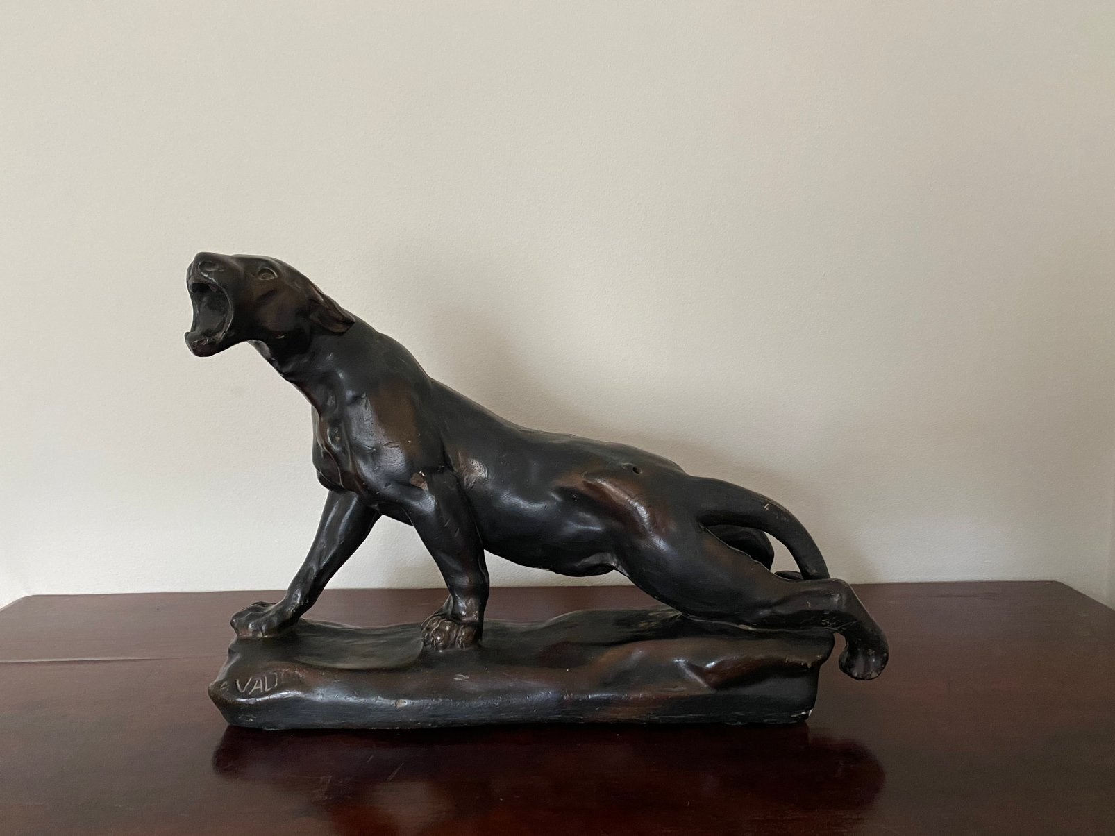 Art Deco Stijl Beeld- Brullende Panter (Charles Valton), Antiek en Kunst, Ophalen of Verzenden, Art deco, Beeld, Zwart