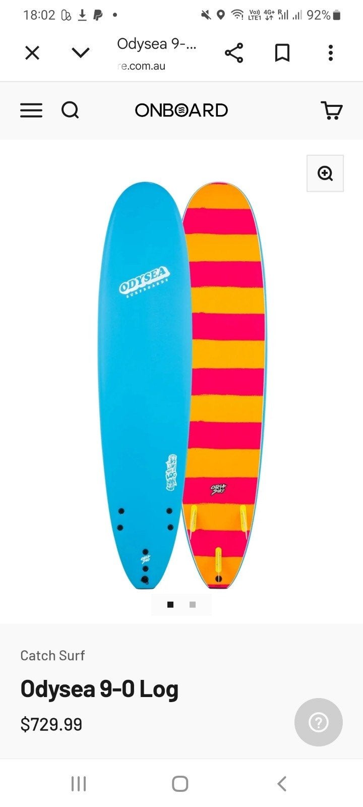 Odysea 9-0 Log Catch Surfboard longboard soft top surf, Ophalen, Zo goed als nieuw, Longboard, Met vinnen