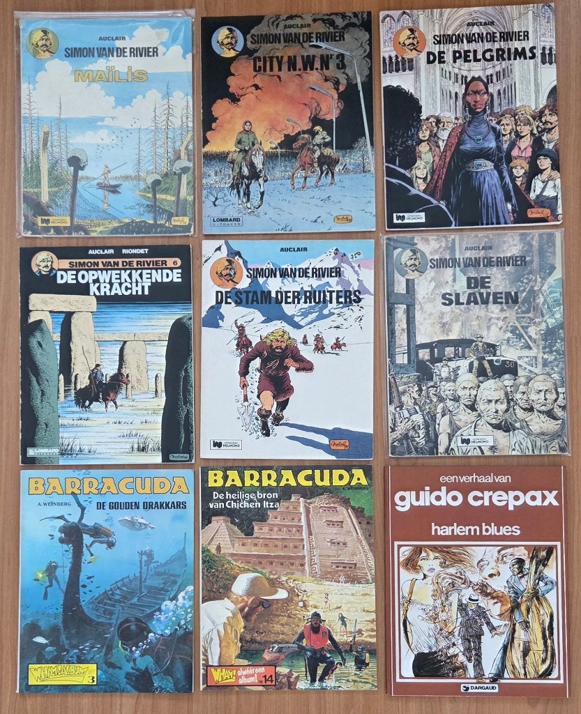 9 diverse stripalbums, o.a. Simon van de rivier, Barracuda, Boeken, Stripboeken, Diversen, Meerdere stripboeken, Ophalen, Gelezen
