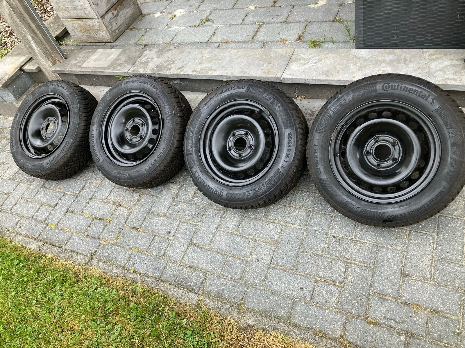 Continental Winterbanden op stalen velg - 195/65 R15, 7mm pr, Ophalen, Gebruikt, 15 inch, Banden en Velgen
