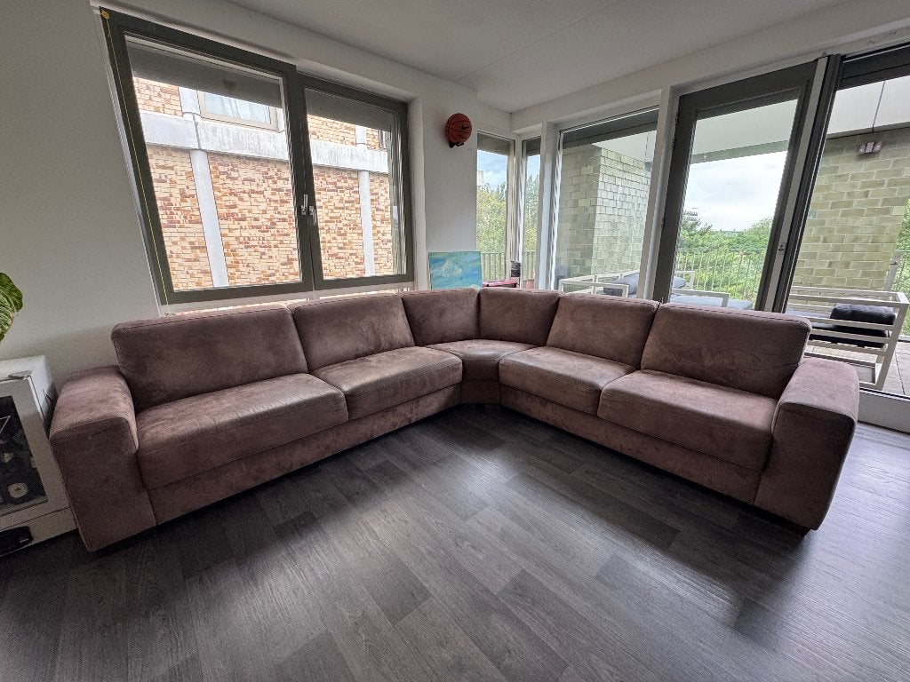 Extra grote hoekbank – 8-zits – Bruin/Taupe, Huis en Inrichting, Banken | Bankstellen, Ophalen, 250 tot 300 cm, Gebruikt, Hoekbank