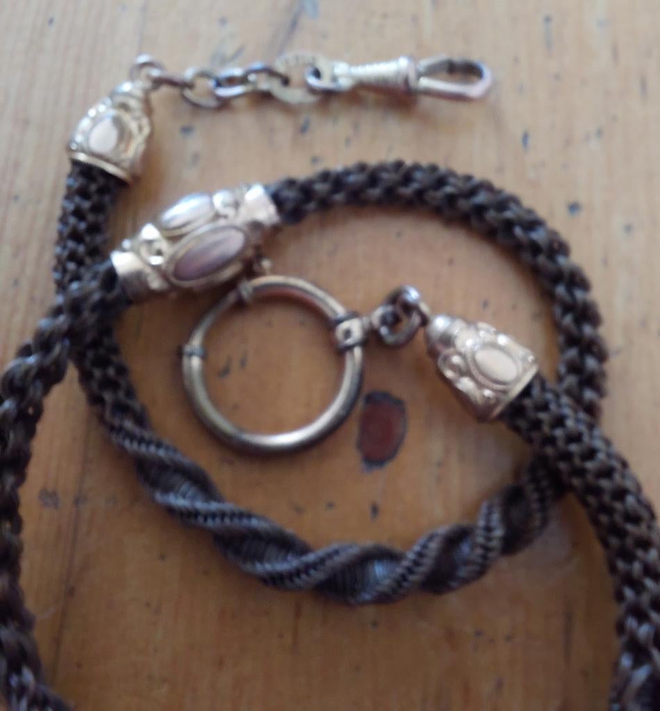 antieke double horlogeketting van mensenhaar 40 cm, Verzenden, Zo goed als nieuw
