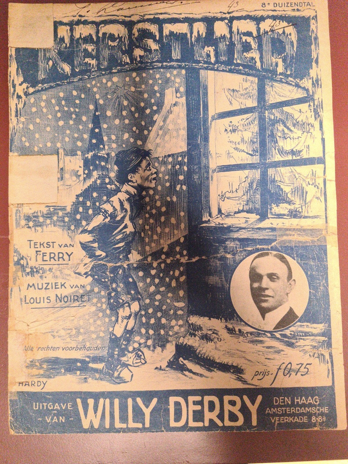 Kerstlied bldmz - Willy Derby - Tekst Ferry, Muziek Loui, Gebruikt, Ophalen of Verzenden, Artiest of Componist, Piano
