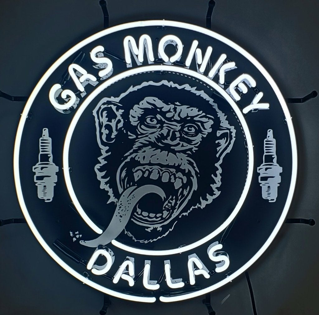 Gas monkey garage dallas neon licht reclame decoratie lamp, Ophalen, Zo goed als nieuw, Lichtbak of (neon) lamp