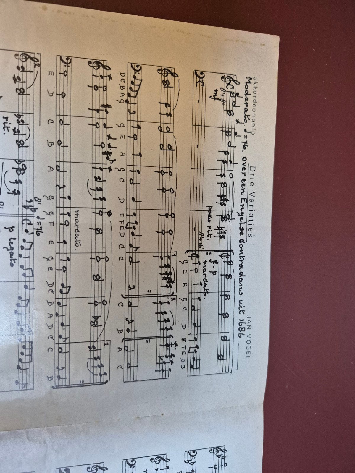 Jan Vogel - Drie Variaties voor Accordeon Solo, Ophalen of Verzenden, Artiest of Componist, Accordeon