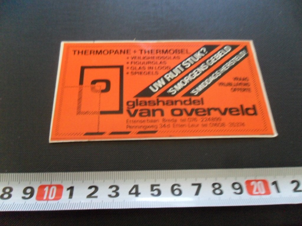 sticker Breda / Etten Leur Glashandel van Overveld, Ophalen, Zo goed als nieuw