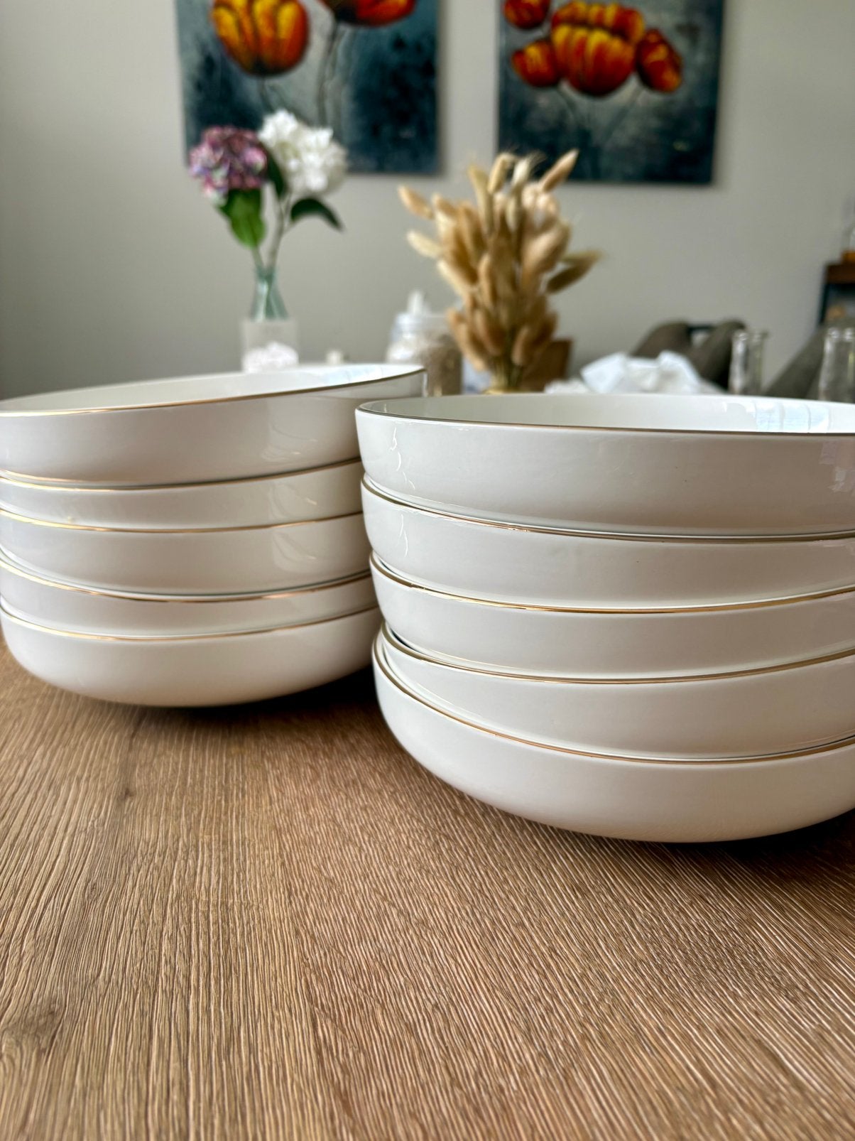 10 stuks diepe / pasta borden met gouden rand, Ophalen, Zo goed als nieuw, Bord(en), Overige stijlen