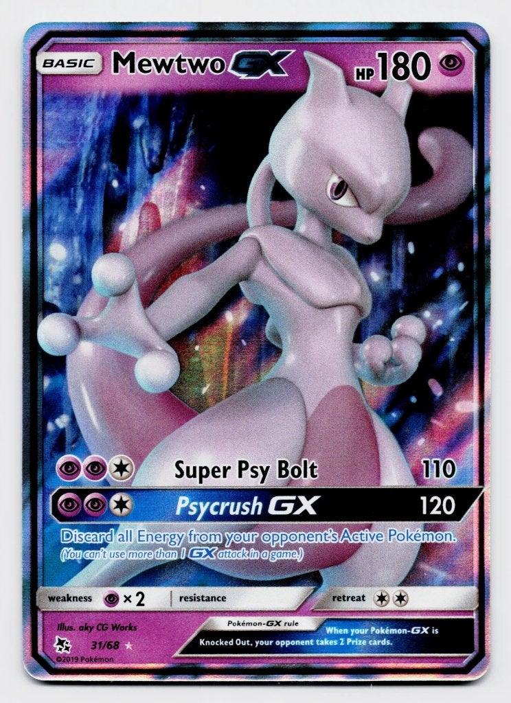 Mewtwo GX 31/68 Pokemon TCG Sun & Moon: Hidden Fates, Ophalen of Verzenden, Zo goed als nieuw, Losse kaart, Foil