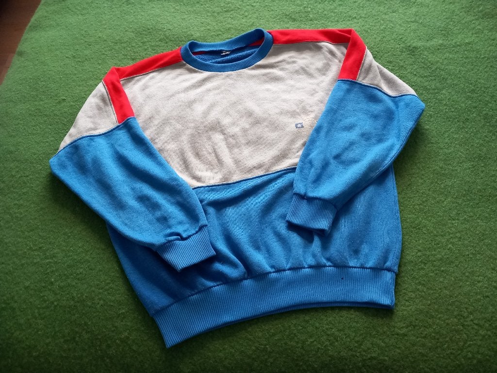 vintage skitrui, 80s trui wintersport blauw rood grijs M/L, Kleding | Heren, Ophalen of Verzenden, Zo goed als nieuw, Trui