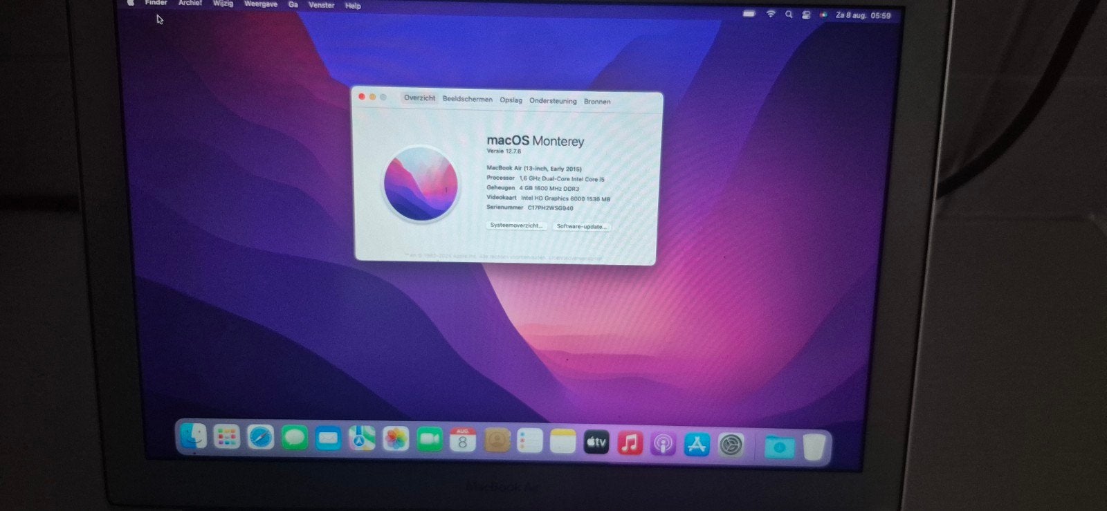 MacBook Air 13 inch Early 2015- macOS Monterey - 128 GB opsl, Computers en Software, Apple Macbooks, Qwerty, 13 inch, Ophalen of Verzenden