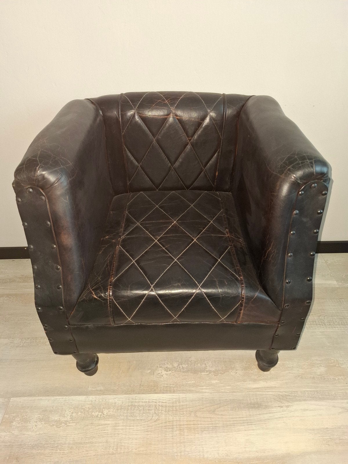 Kuipstoel echt geitenleer zwart, Huis en Inrichting, Fauteuils, Klassiek, Industrieel, Minder dan 75 cm, Ophalen of Verzenden