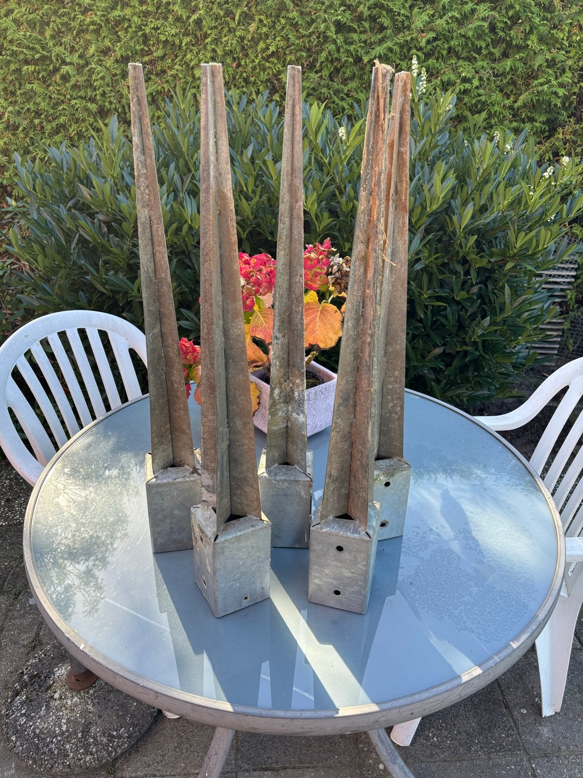 5x Paalhouder met punt, verzinkt - 75x9x9 cm, Ophalen, Gebruikt, Overige typen