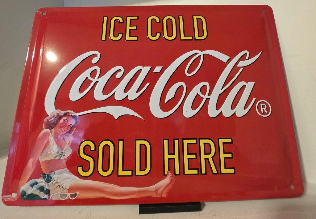ICE COLD COCA-COLA SOLD HERE ADVERTENTIEBORD (TIN), Verzenden, Nieuw, Reclamebord