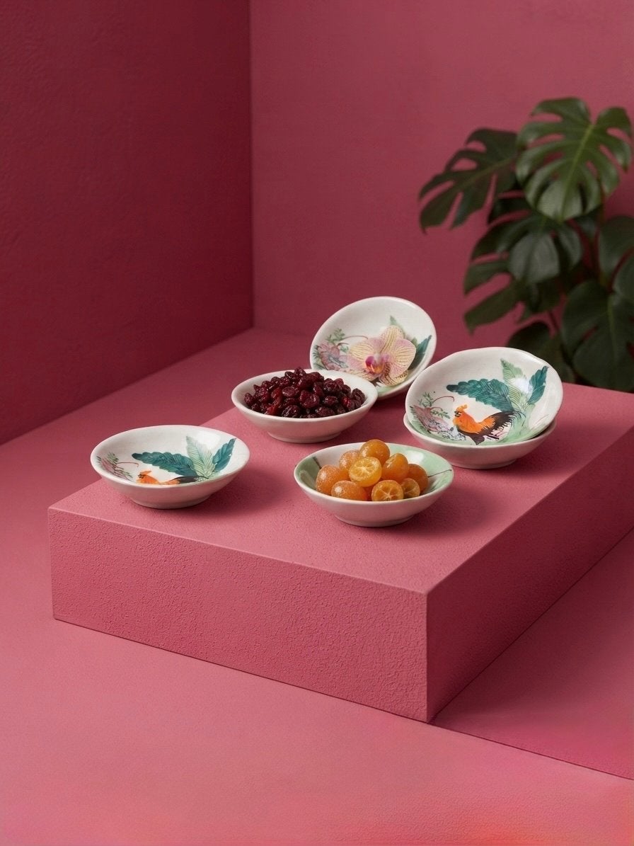 Set van 4 vintage handbeschilderde mini schaaltjes met haan, Ophalen