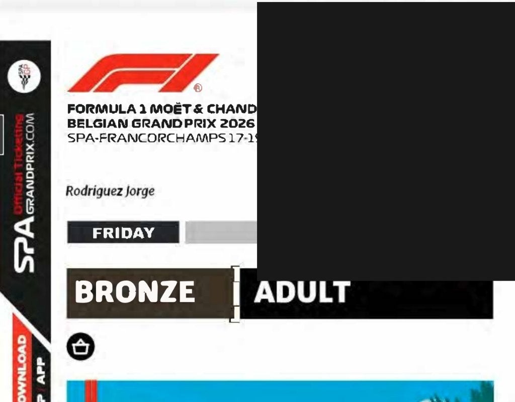 F1 Belgische GP 2026 Weekendtickets Brons 17–19 juli, Eén persoon, Juli