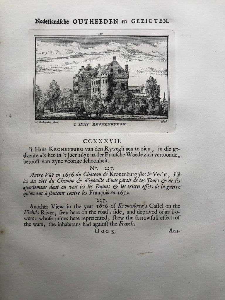 237 / Loenen Huis Kroonenburg Kopergravure 1732, Ophalen of Verzenden