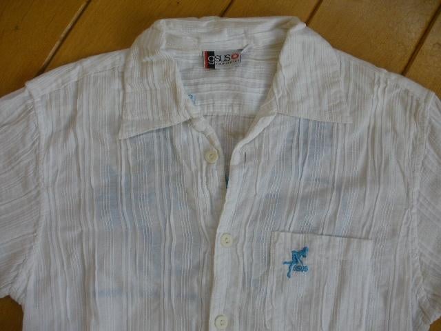 G-SUS bloes wit met aqua blauwe print maat S, Ophalen of Verzenden, Zo goed als nieuw, Wit, Halswijdte 38 (S) of kleiner