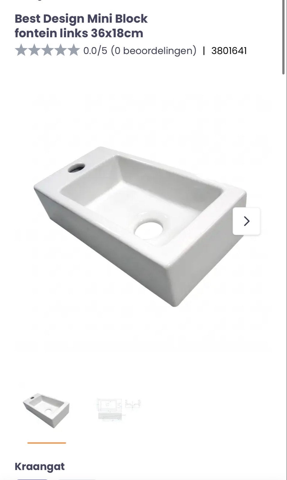 Best Design Mini Block fontein wit links 36x18x9 cm, Ophalen of Verzenden, Nieuw, Wastafel