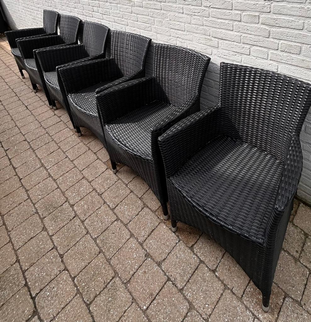6 tuinstoelen Rotan grijs/zwart, Tuin en Terras, Tuinsets en Loungesets, Ophalen, Gebruikt, 6 zitplaatsen, Stoel
