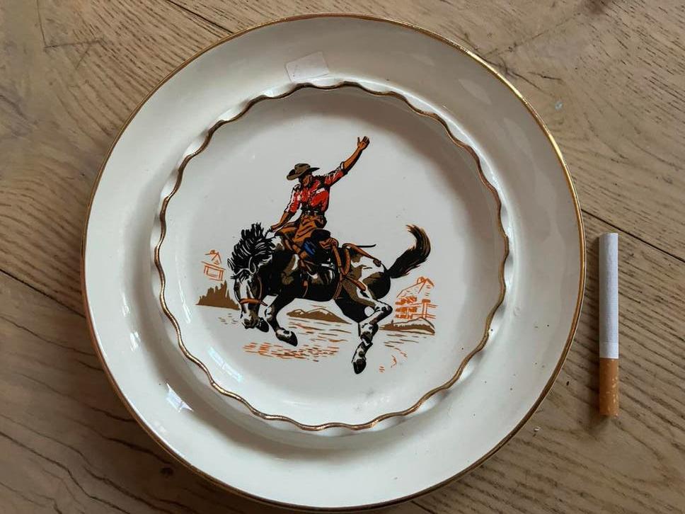 Vintage Canadees decoratief bord met cowboy en paard, Antiek en Kunst, Ophalen of Verzenden