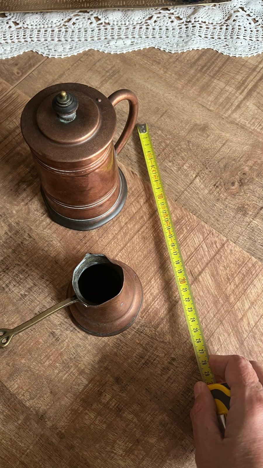 Antieke koperen koffiepot en Turkse koffiekan, Ophalen of Verzenden