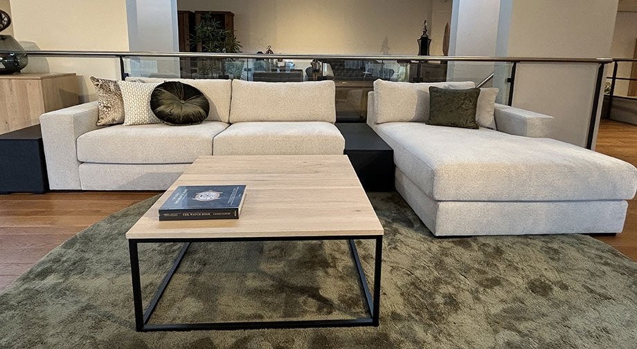 Bank Carl in stof Mulberry Sand, Hoekbank, 75 tot 100 cm, Ophalen of Verzenden, Stof